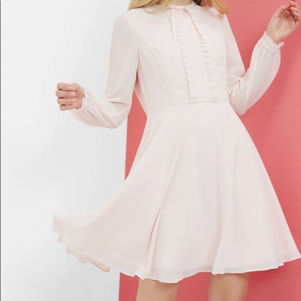 Ted Baker Quinni pink frill detail dress Sz Small